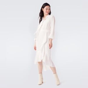 DIANE VON FURSTENBERG Agna Tie Neck Long Sleeve Silk Midi Dress Ivory Sz 6 $528